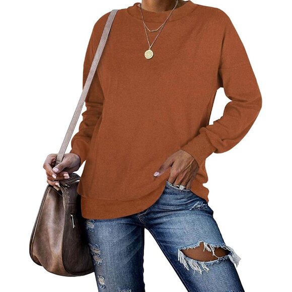 🆕 Women Brown Casual Long Sleeve Round Neck Shirts Tunic Tops Leggings Stylish - Picture 2 of 6